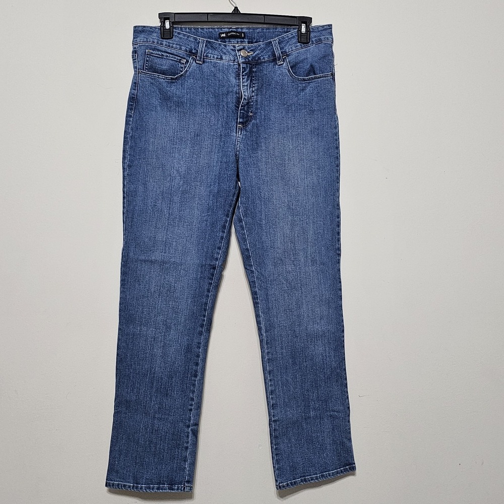 Lee Womens Jeans Classic 16 Long Blue Medium Wash Pockets Zip Stretch 441226